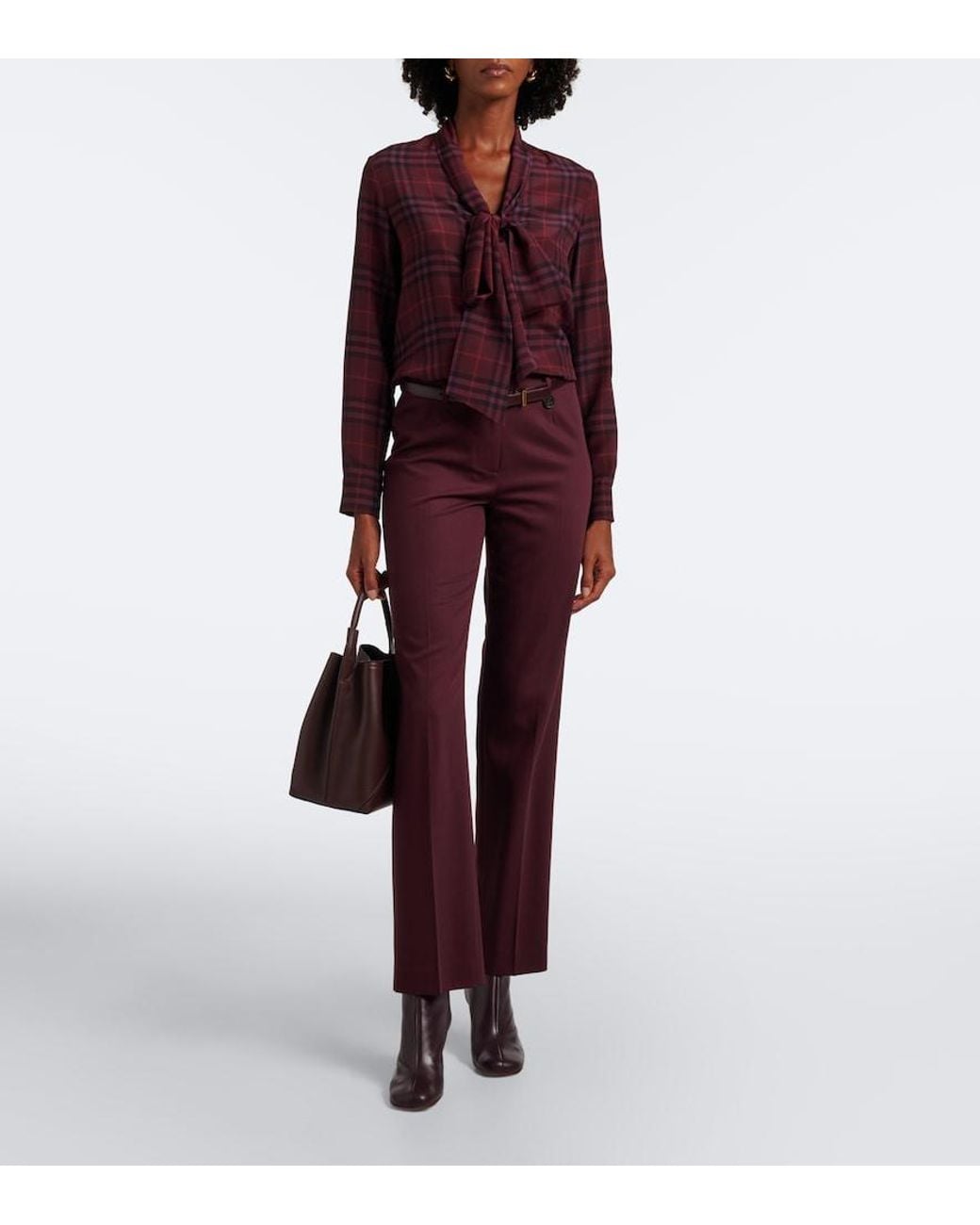 Burberry Purple Rhiannon Check Silk Blouse