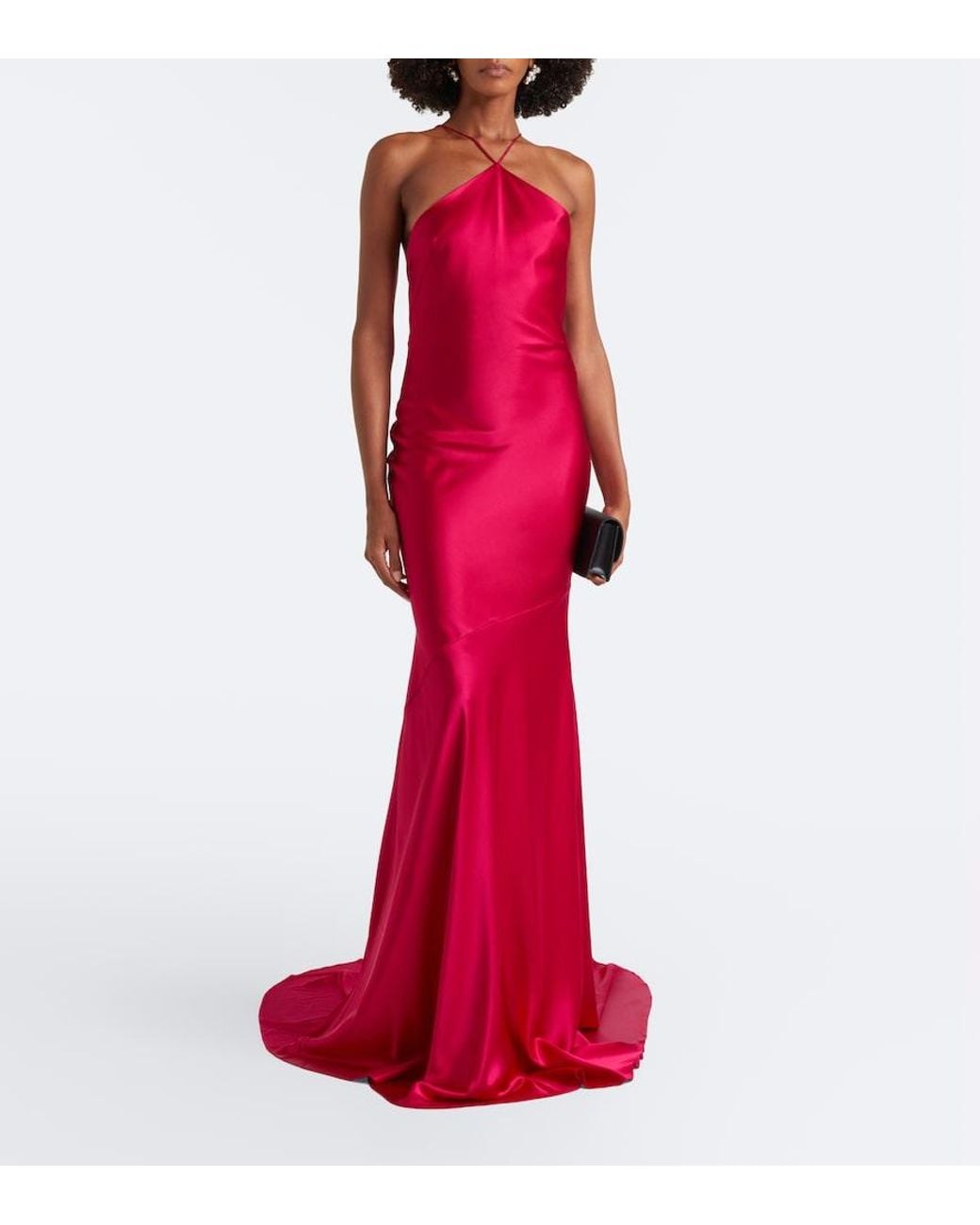 Alex Perry Red Halterneck Silk Satin Gown