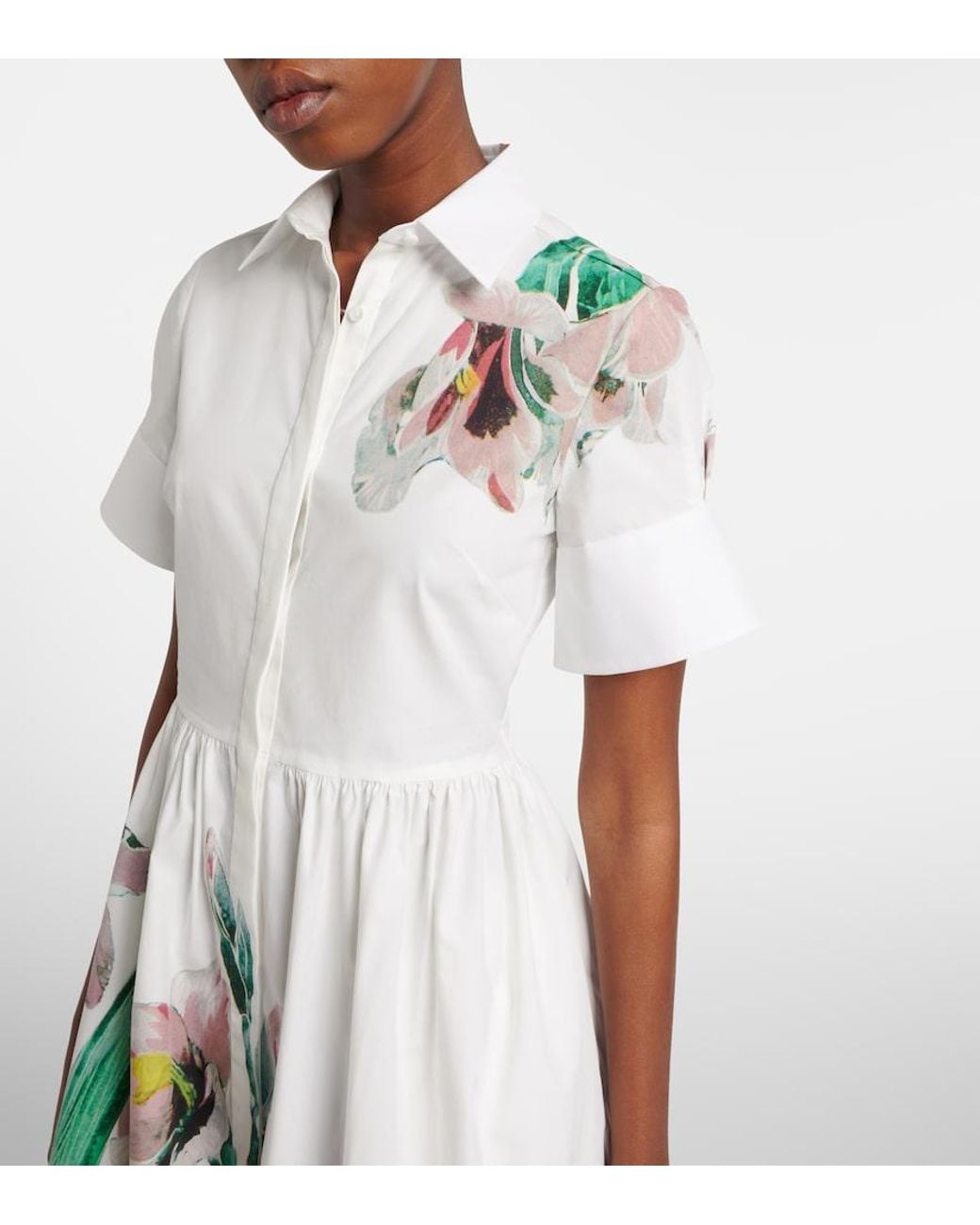 Erdem White Floral Cotton Shirt Dress