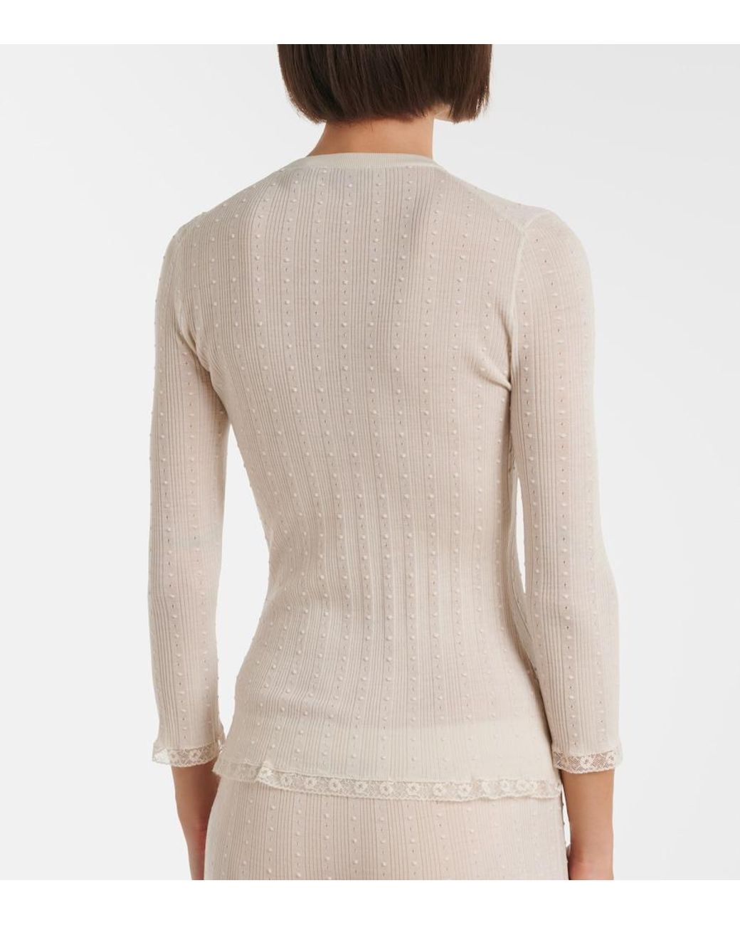 Gucci White Lace-Trimmed Wool Cardigan
