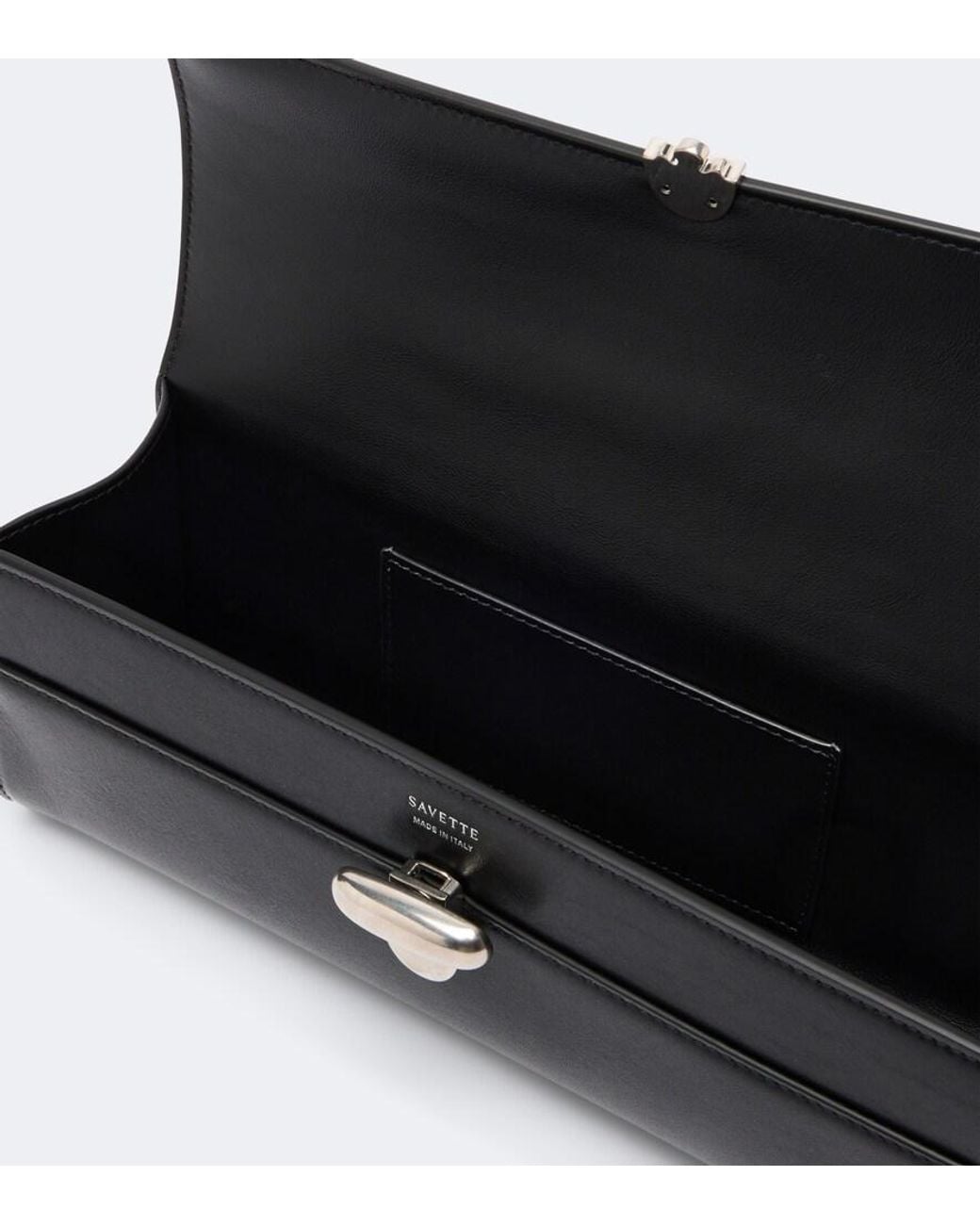 SAVETTE Black Symmetry Slim Small Leather Top Handle Bag