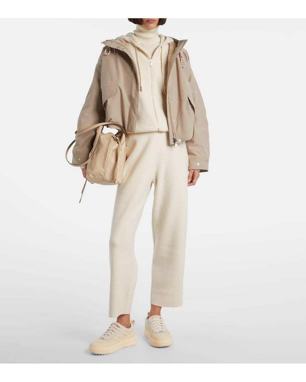 Moncler Natural Hooded Wool And Cashmere Zip-Up Cardigan