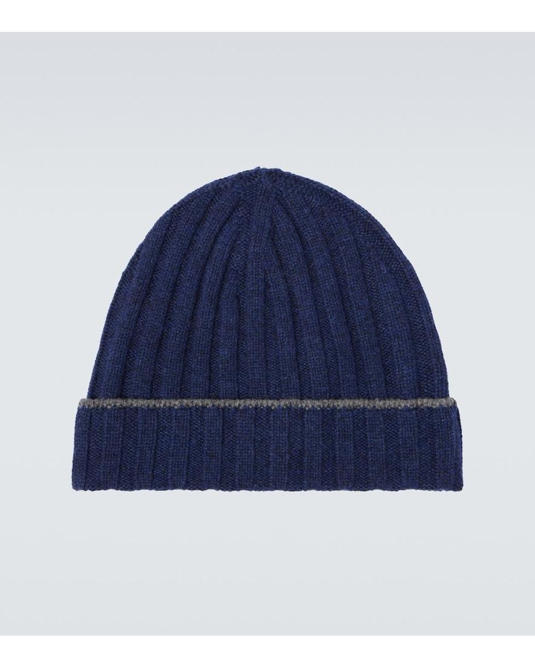 Brunello Cucinelli Blue Cashmere Beanie for men