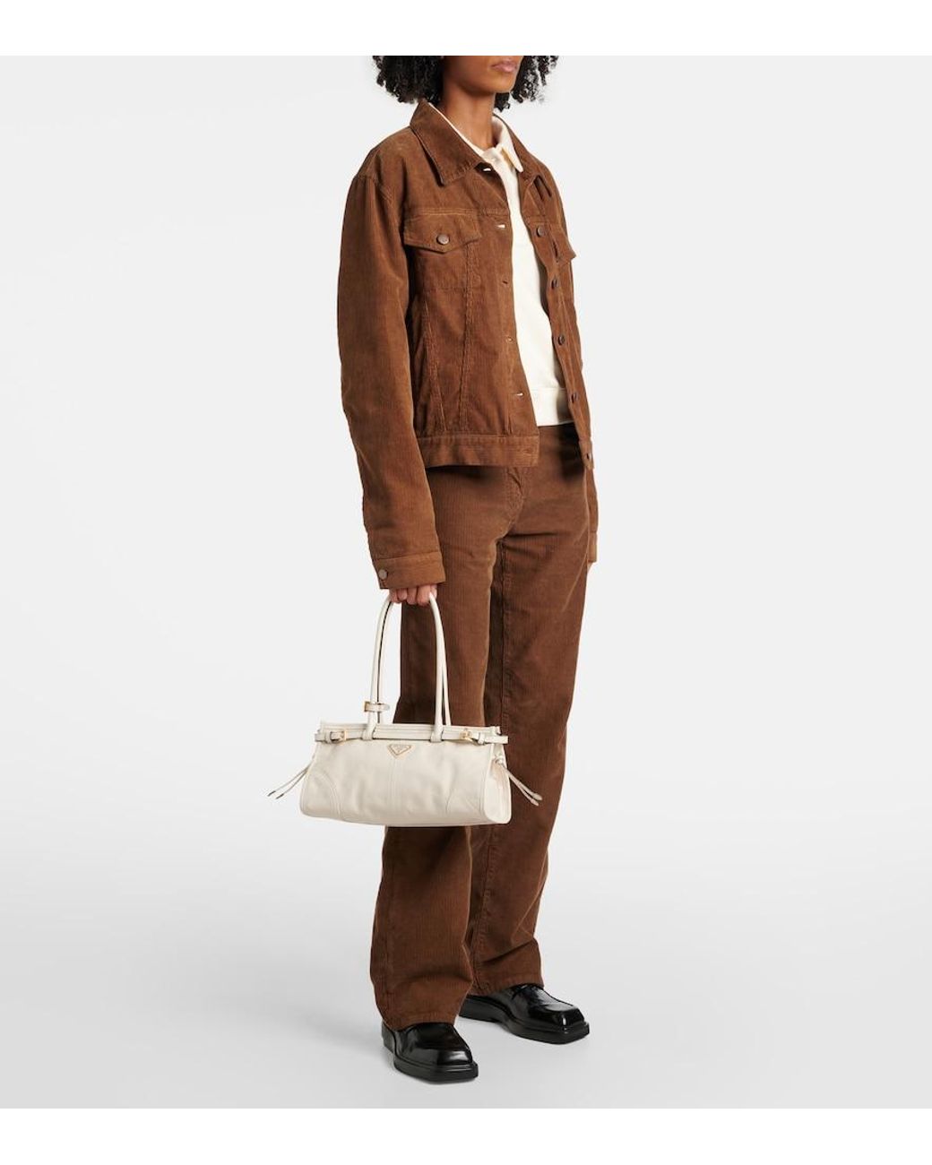 Prada White Bonnie Medium Leather Shoulder Bag