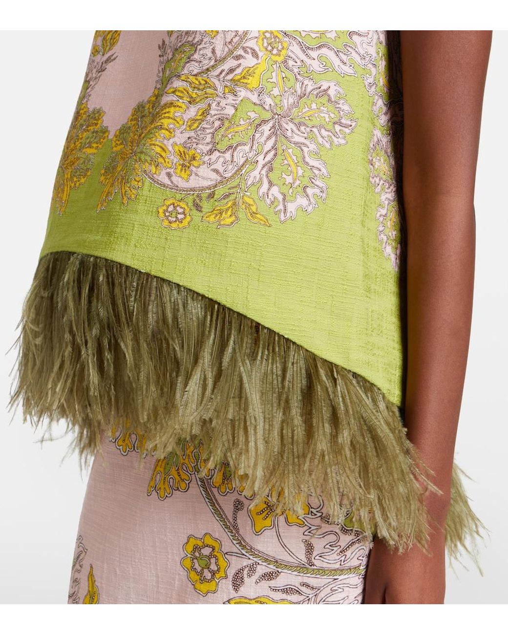 LaDoubleJ Yellow La Scala Feather-Trimmed Cotton Top
