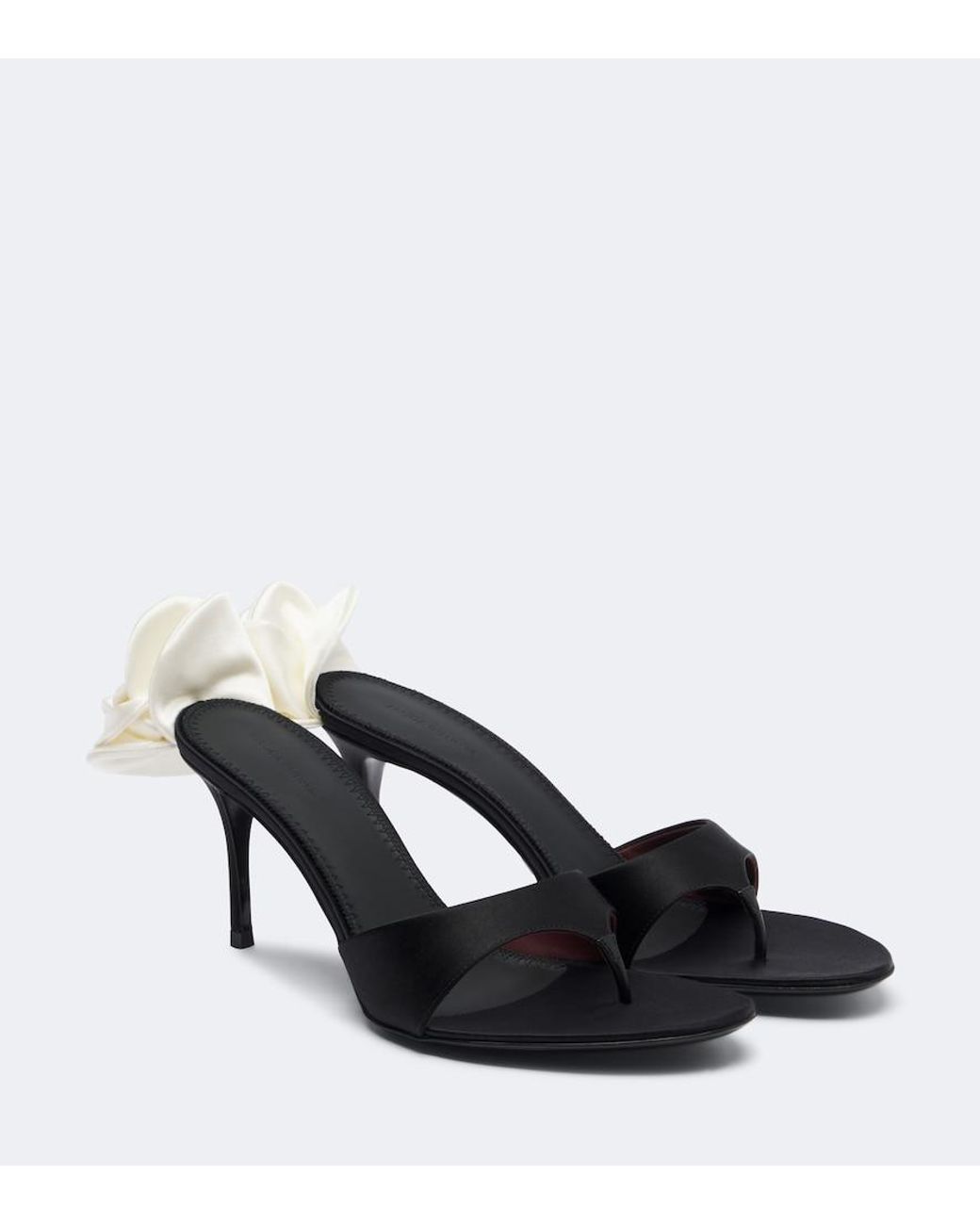 Magda Butrym Black Floral-Applique Satin Thong Sandals