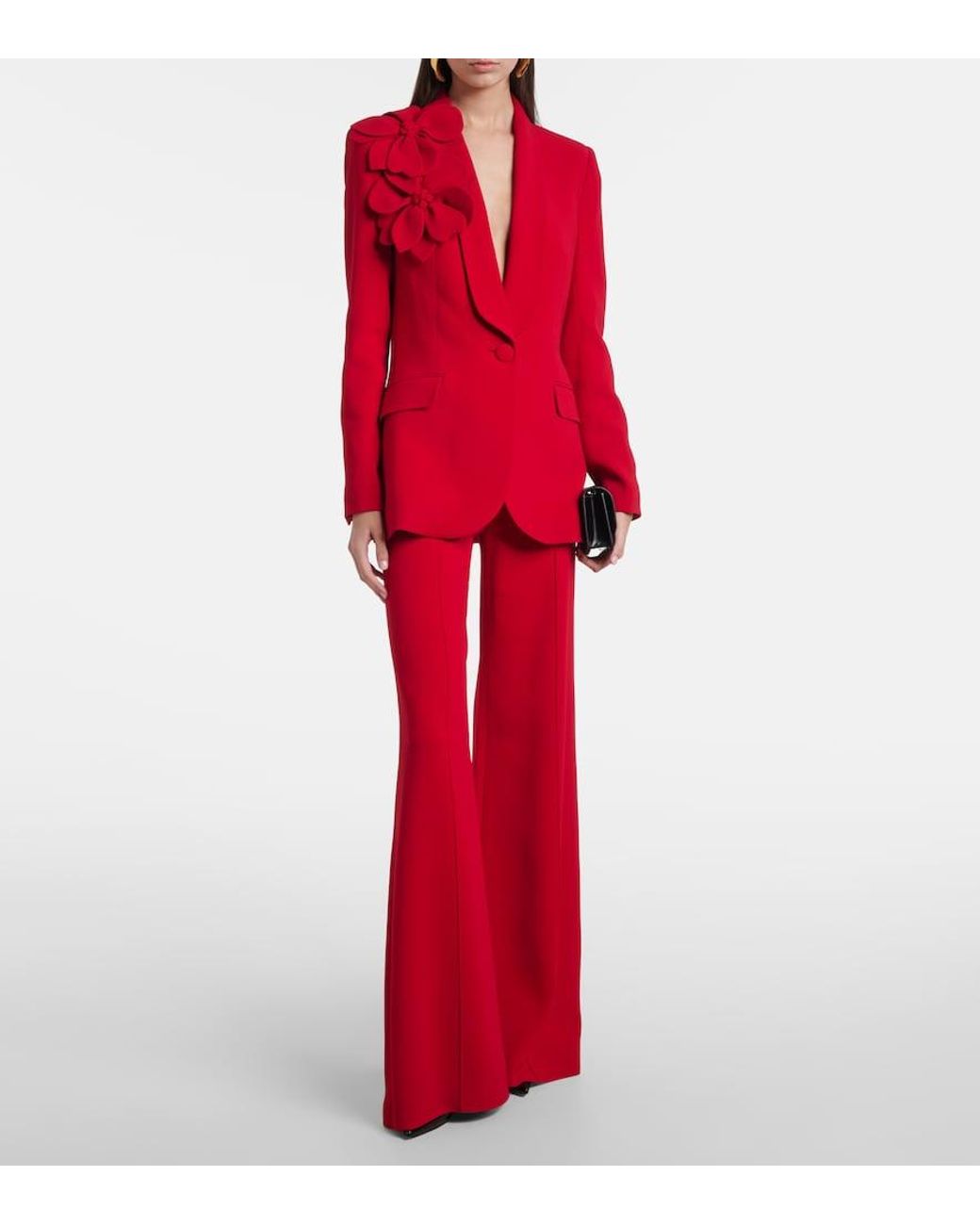 Elie Saab Red Floral-Applique Cady Blazer
