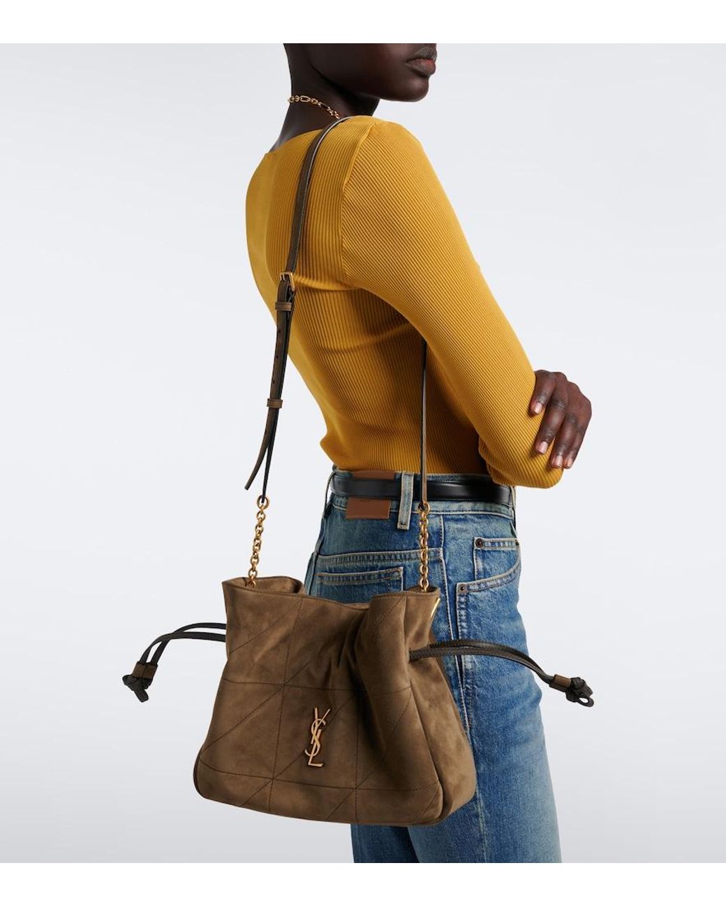 Saint Laurent Brown Jamie Suede Shoulder Bag