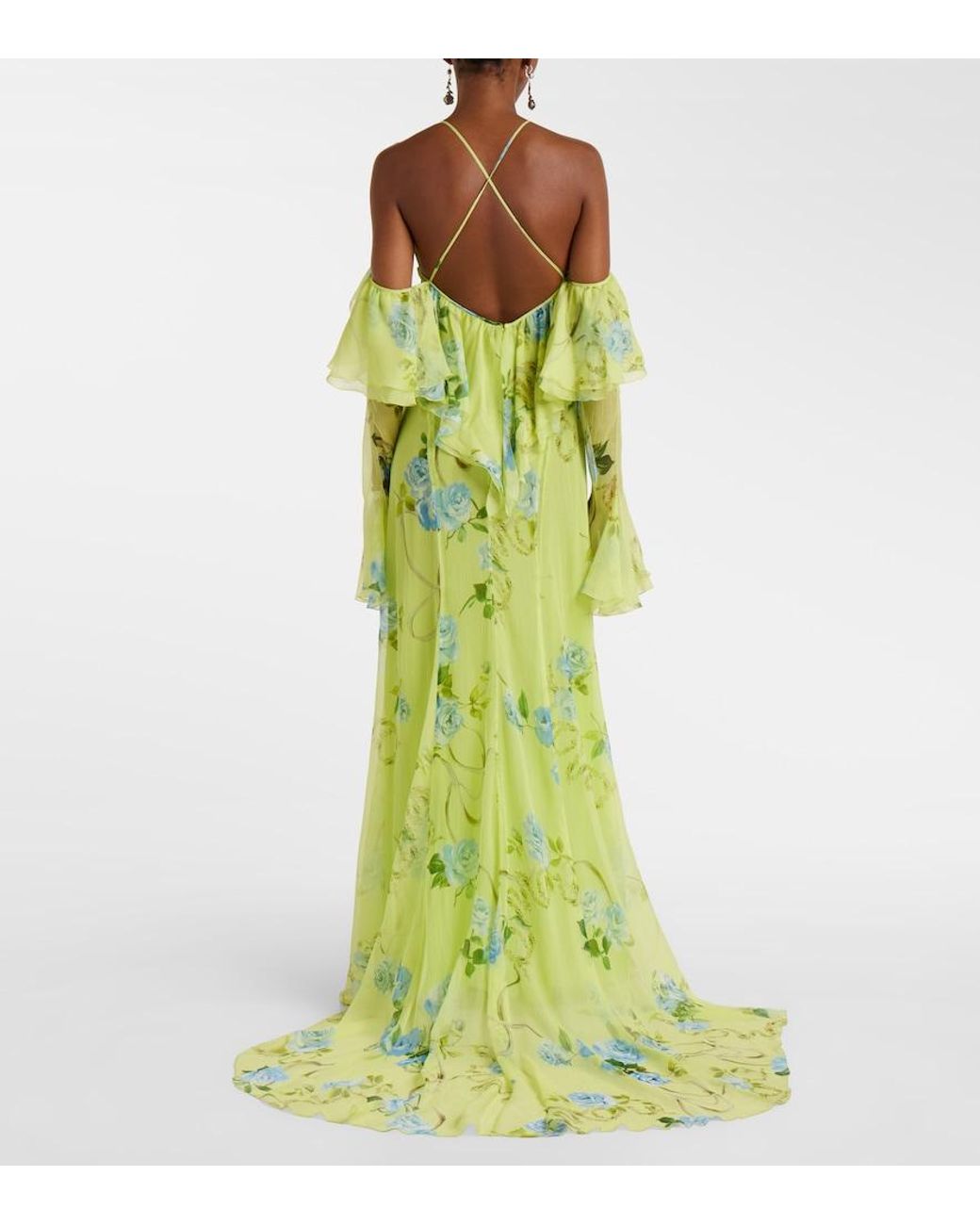 Blumarine Green Floral Silk Crepe Gown