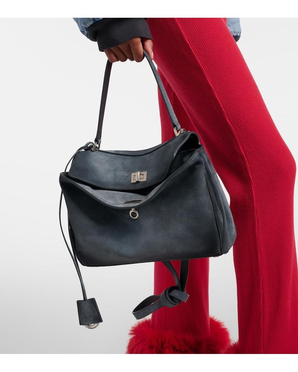 Balenciaga Blue Rodeo Small Suede Top-Handle Bag