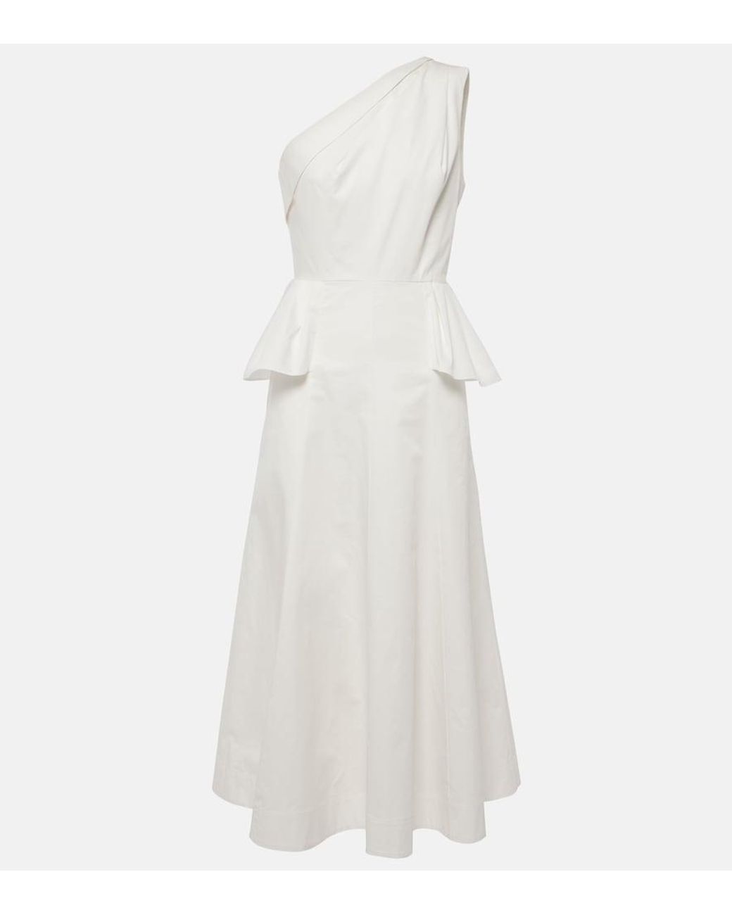 Roland Mouret White One-Shoulder Cotton Poplin Midi Dress