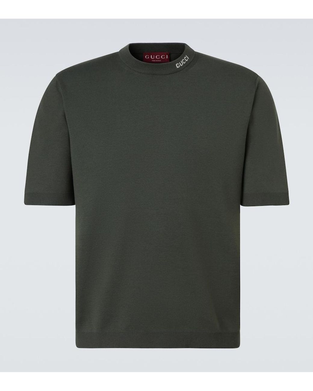 Gucci Green Silk Cotton Knit T-Shirt With Intarsia for men