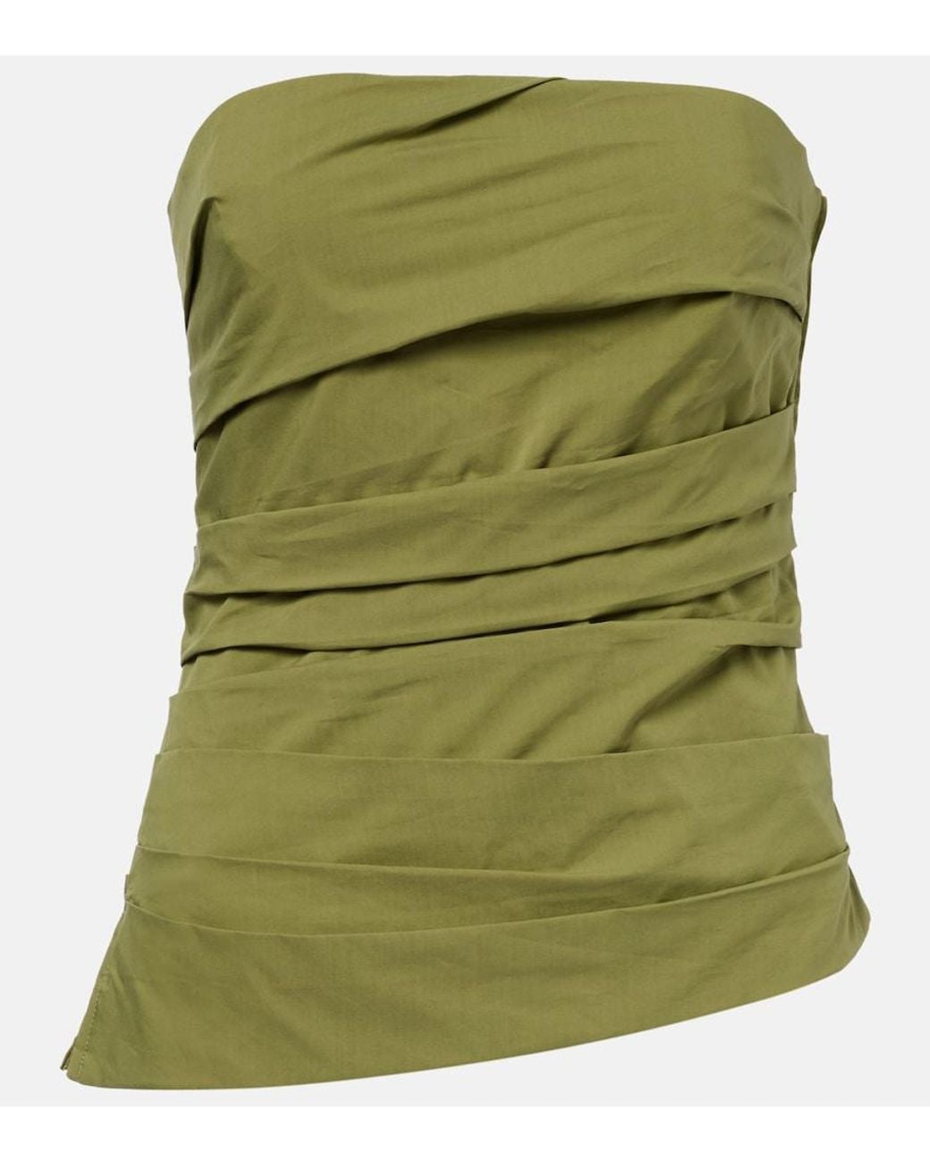 Jonathan Simkhai Green Emerson Ruched Cotton-Blend Tube Top