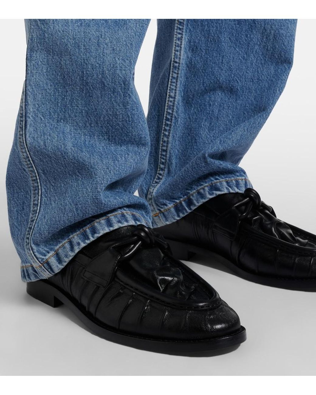 Bottega Veneta Black Astaire Knotted Crinkled-Leather Loafers