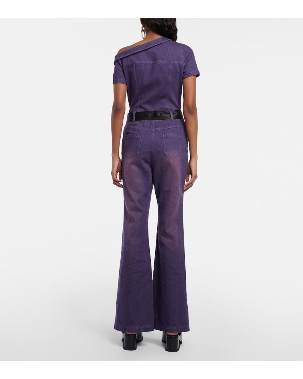 DIDU Purple One-Shoulder Denim Jumpsuit