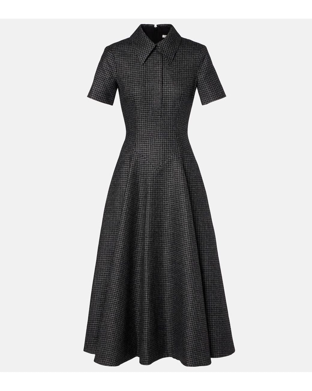 Emilia Wickstead Black Jody Houndstooth Wool-Blend Midi Dress