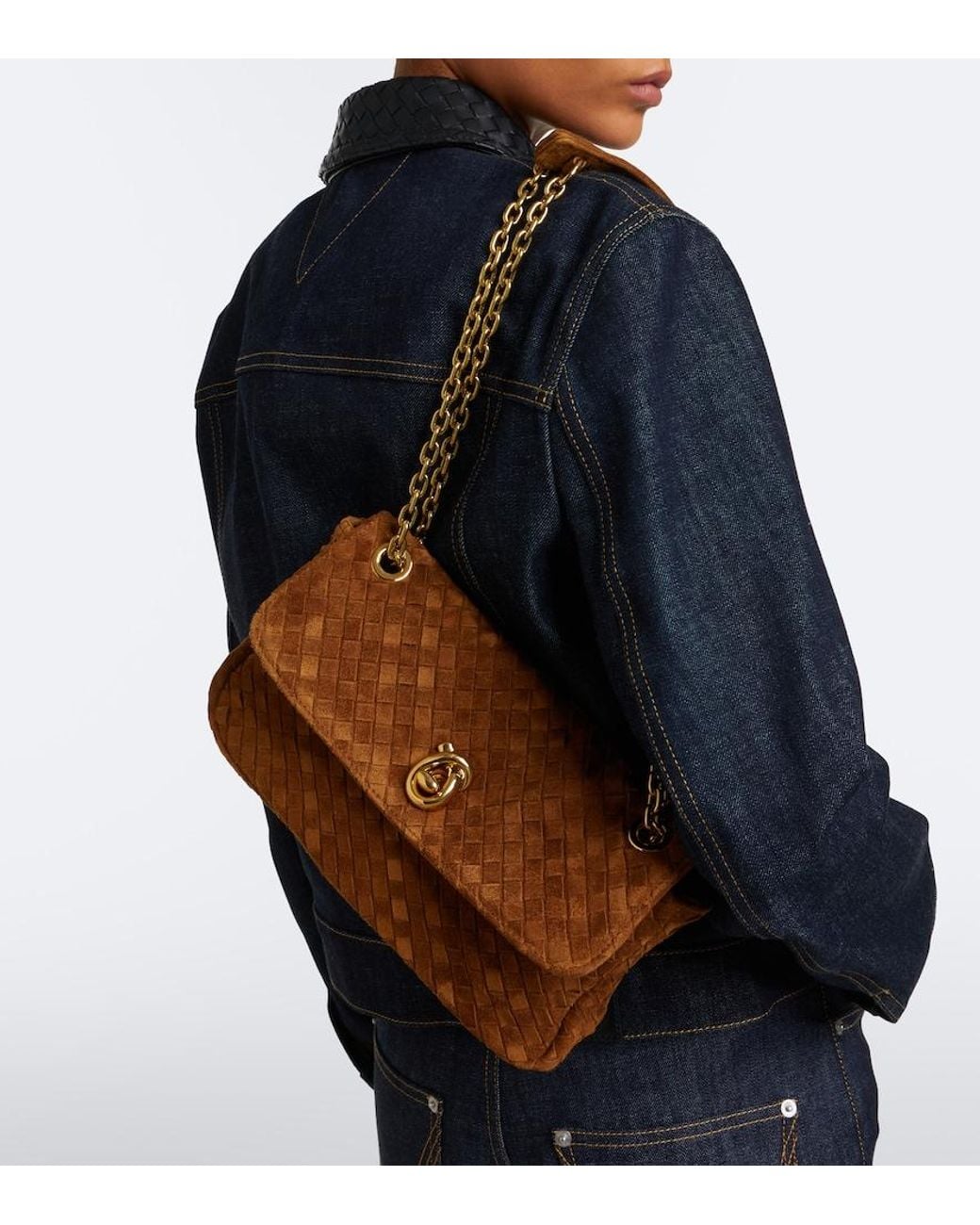 Bottega Veneta Brown Madison Intrecciato Suede Shoulder Bag