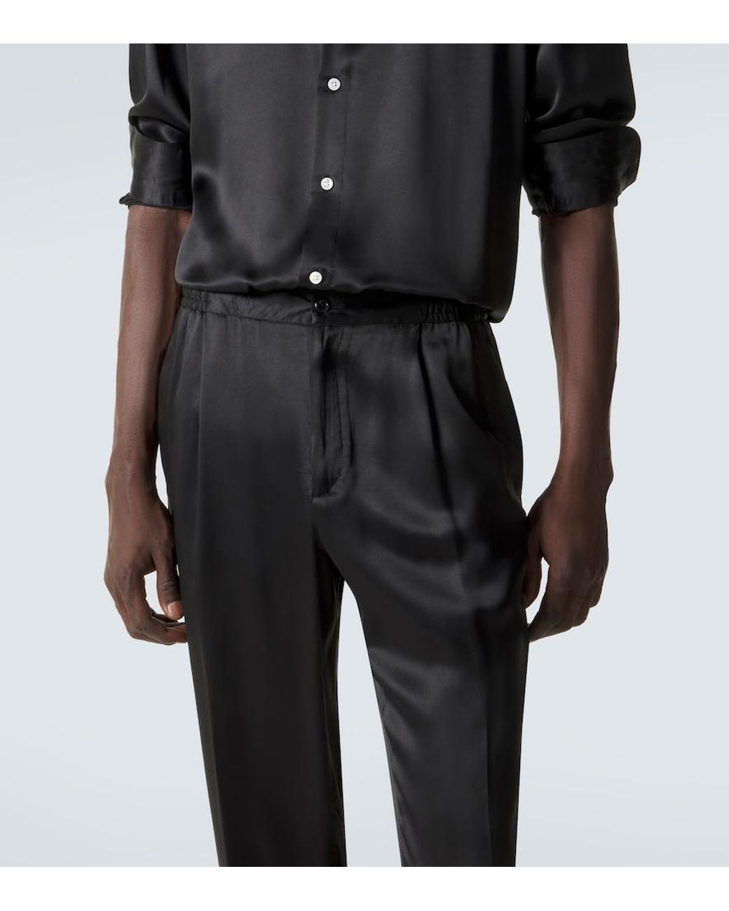 Rubinacci Black Reversible Silk Straight Pants for men