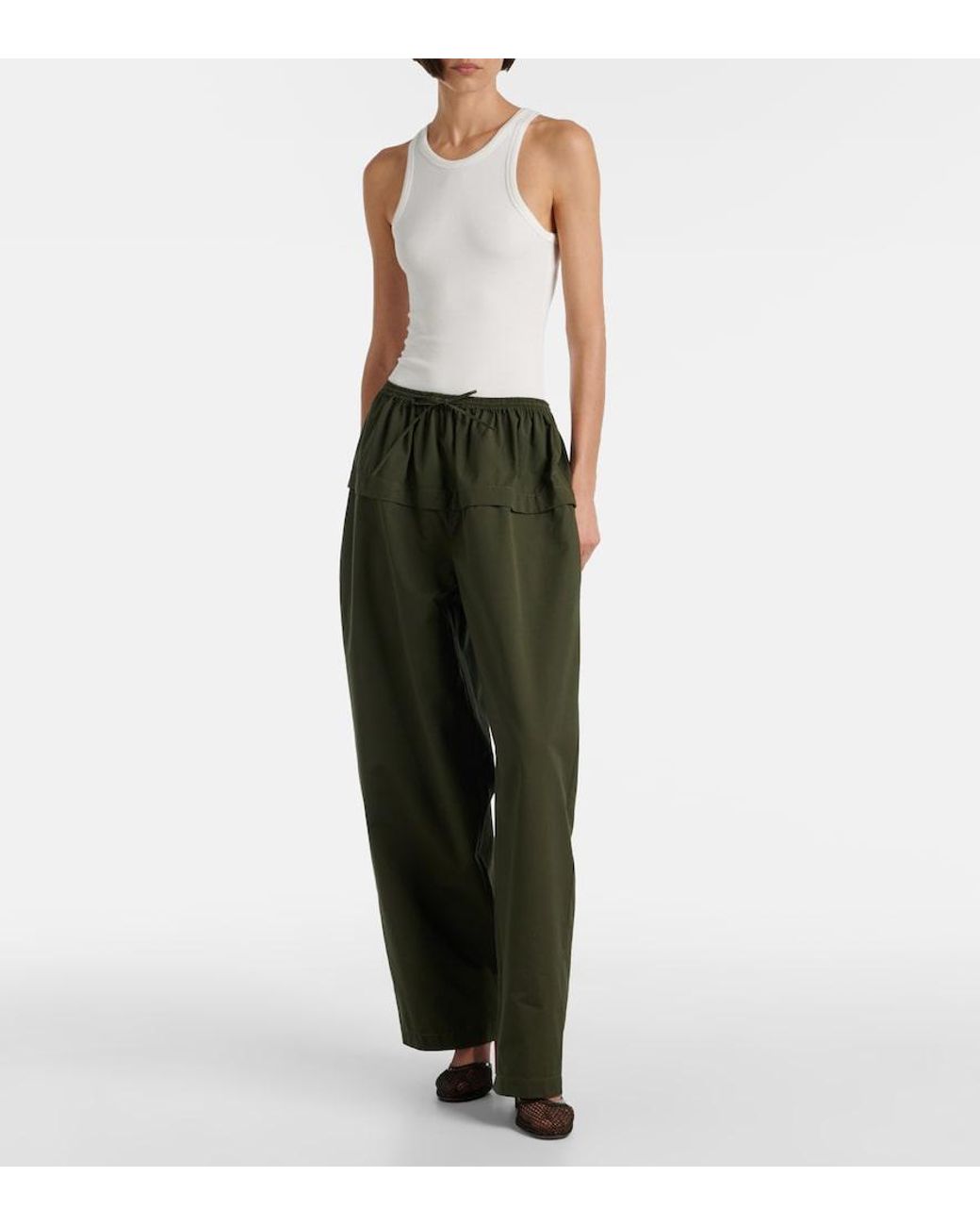 Alaïa Green Peplum Cotton Tapered Pants