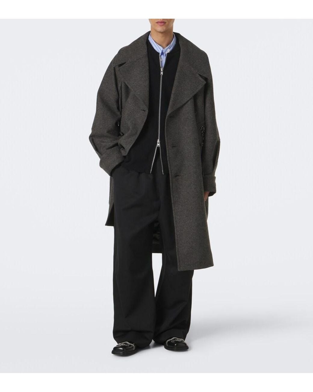 Simone Rocha Gray Embellished Oversized Wool-Blend Coat for men