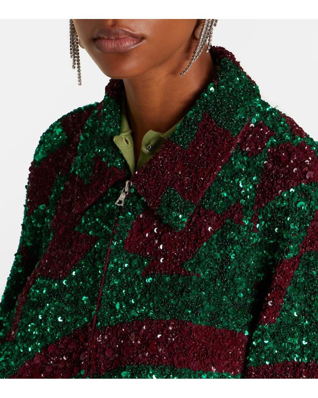 Dries Van Noten Green Sequined Blouson Jacket