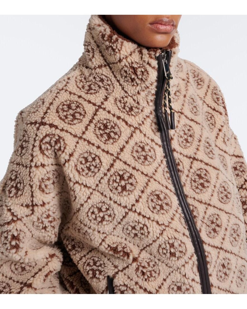 Tory Burch Brown T Monogram Printed Teddy Jacket