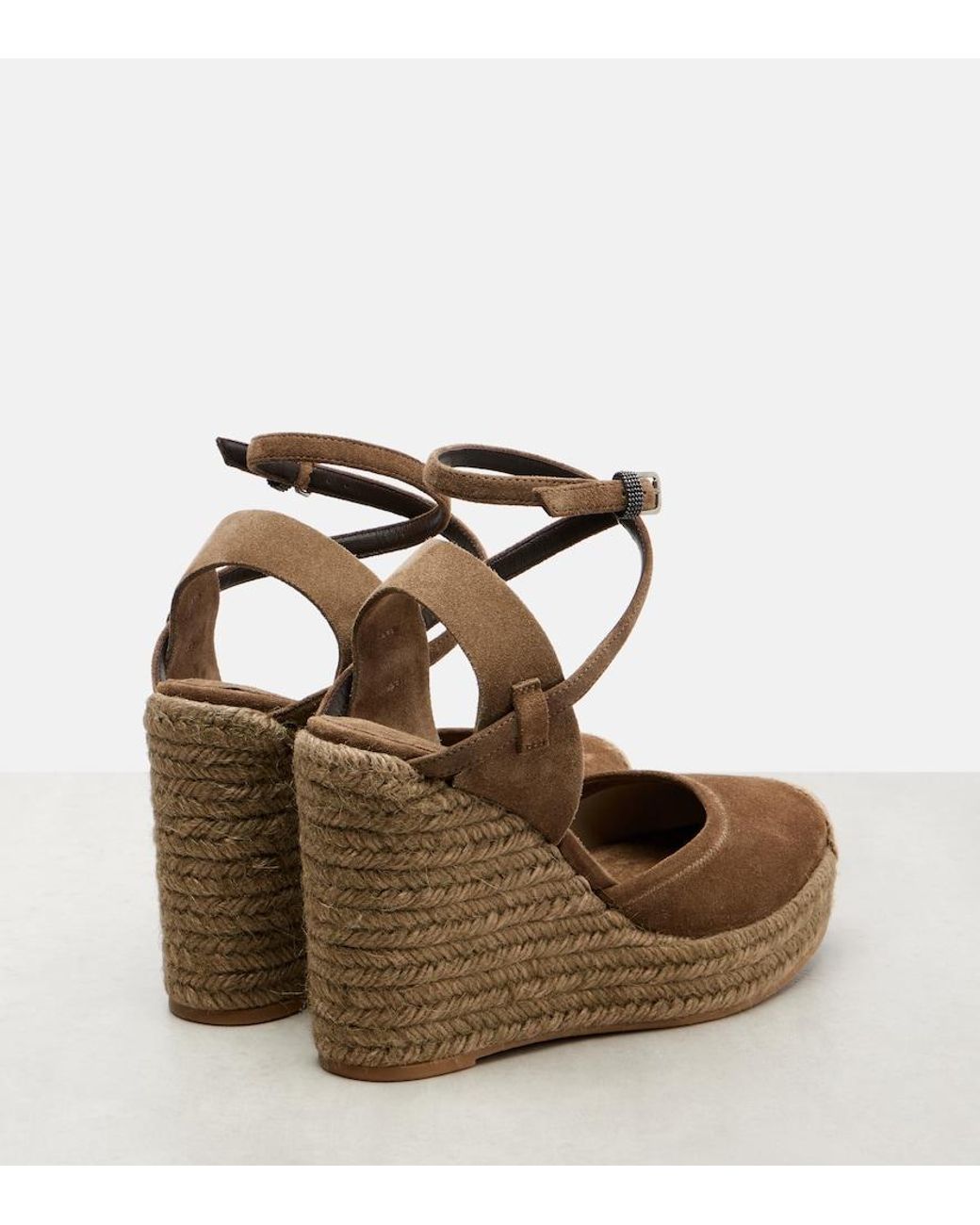 Brunello Cucinelli Brown Monili 80 Suede Espadrille Wedges