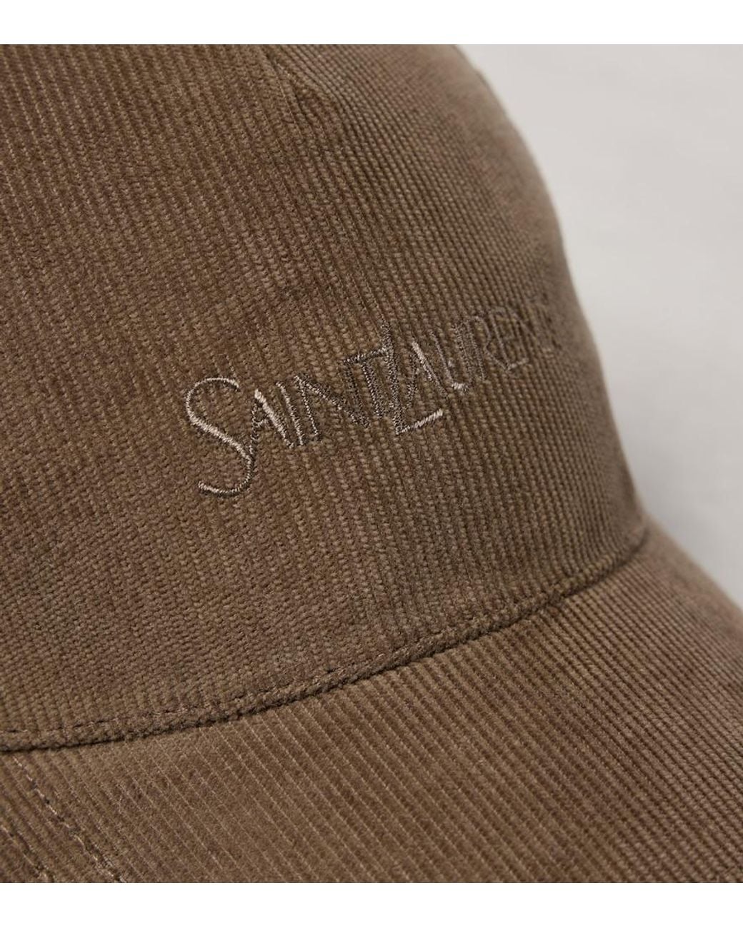 Saint Laurent Brown Corduroy Logo Baseball Cap