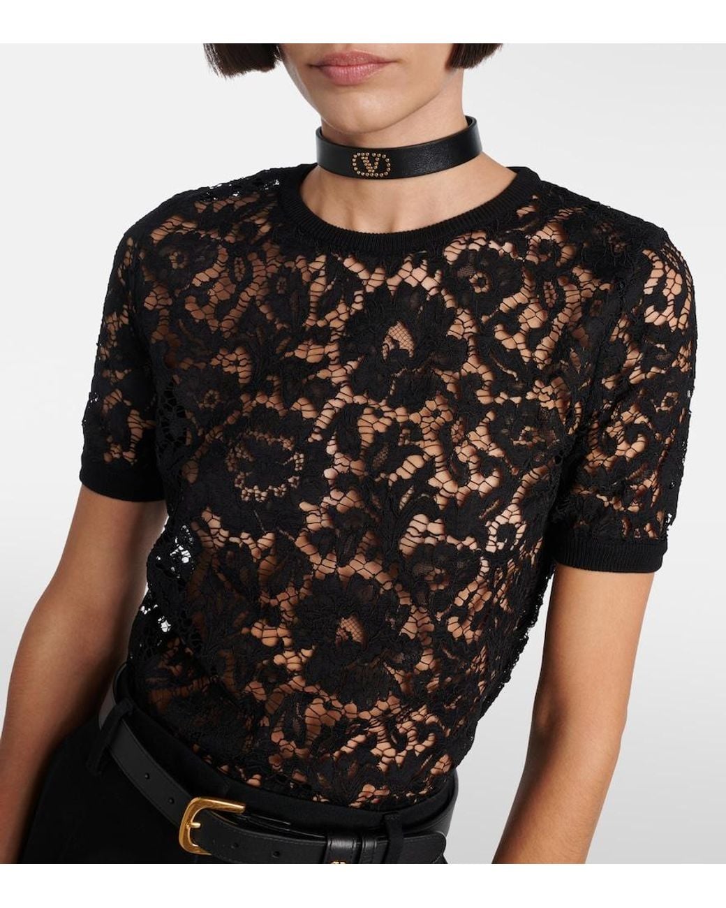 Valentino Garavani Black Floral Lace Top
