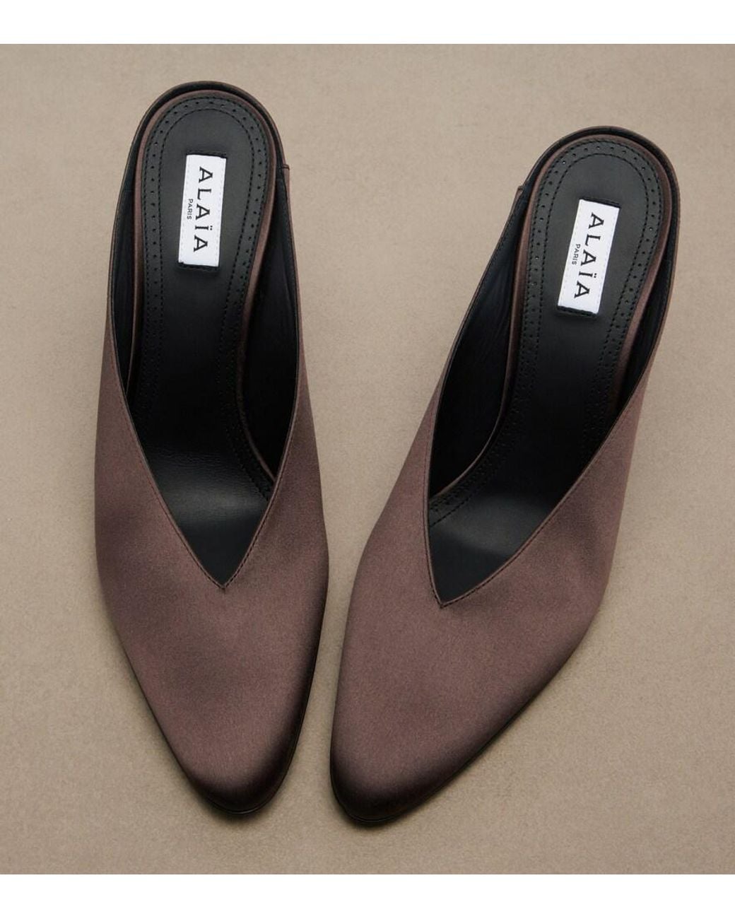 Alaïa Brown Cone Satin Mules