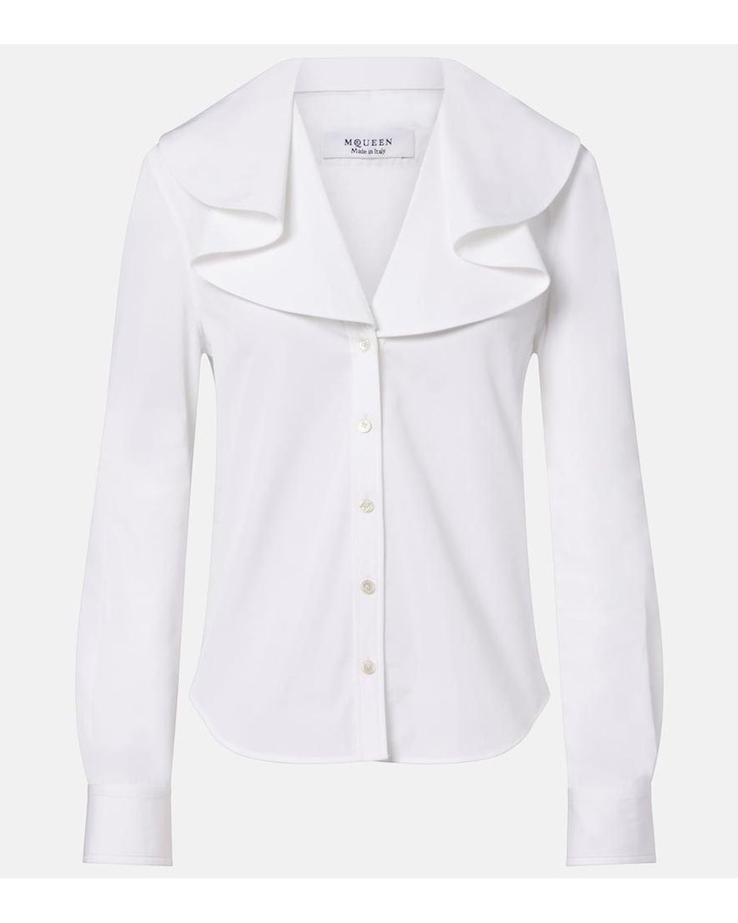 McQueen White Draped Cotton Poplin Shirt