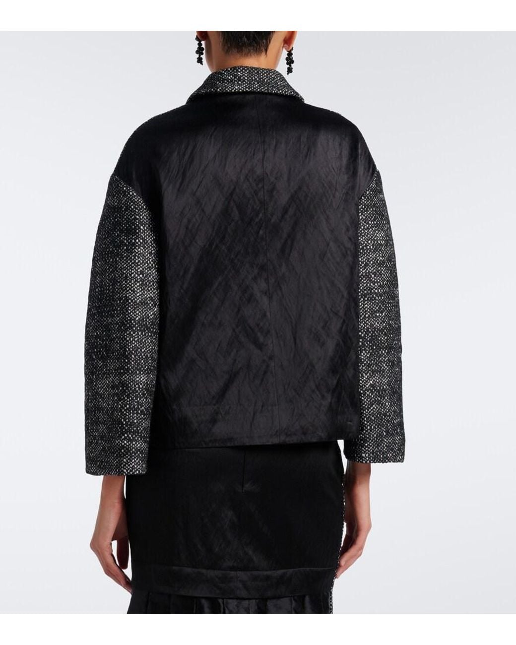 Erdem Black Cropped Embroidered Wool-Blend Jacket
