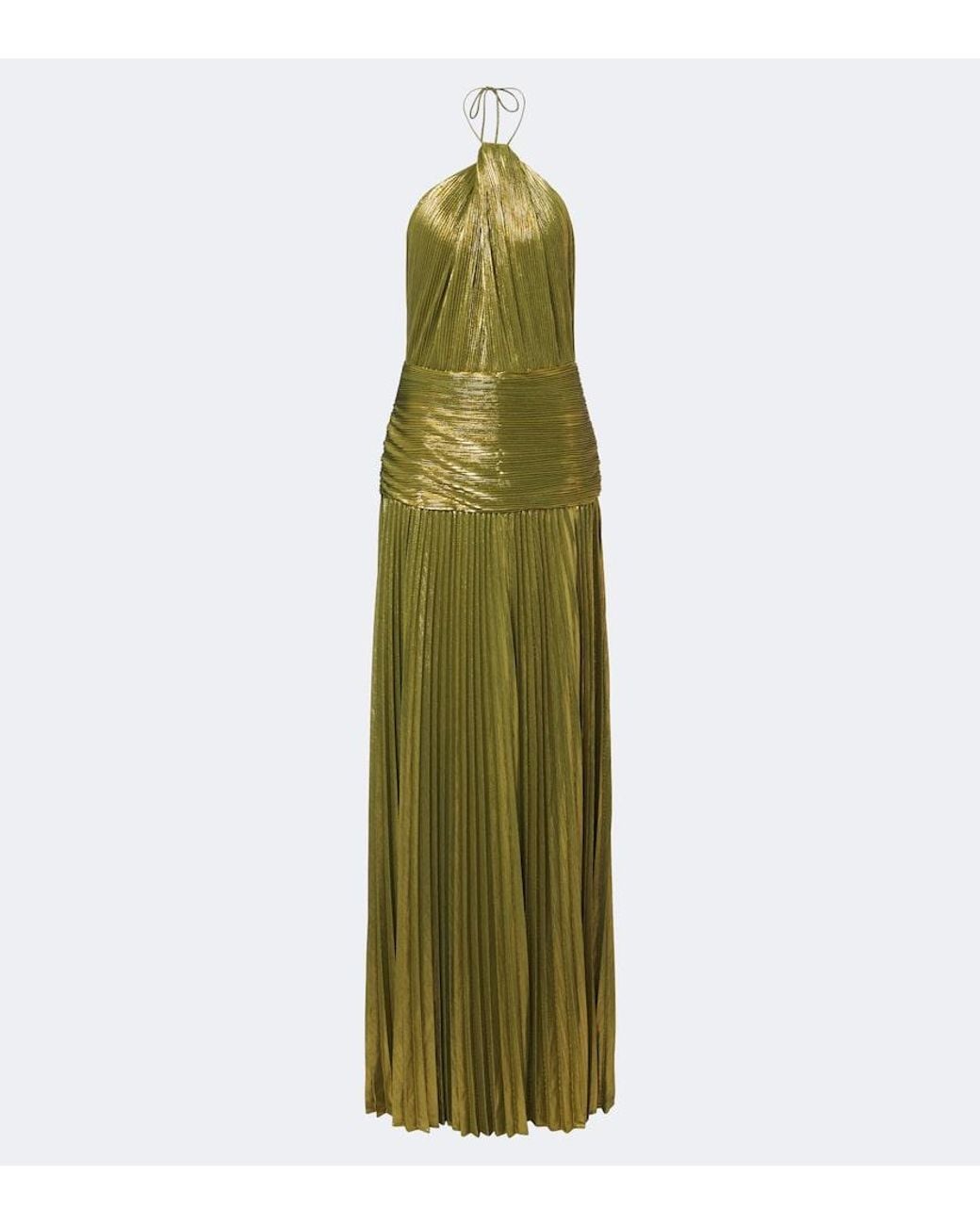 retroféte Green Thalia Plisse Halterneck Gown