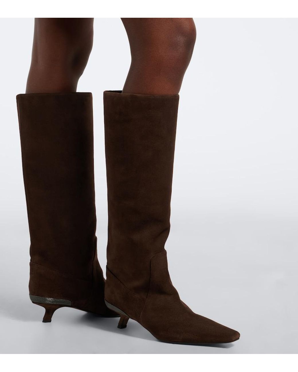 Brunello Cucinelli Brown Monili Suede Knee-High Boots