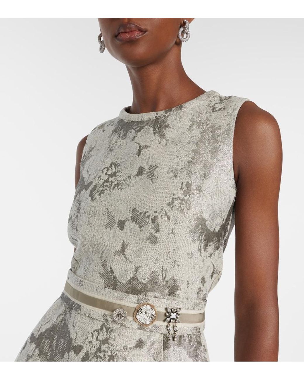 Max Mara Natural Cotton-Blend Jacquard Midi Dress