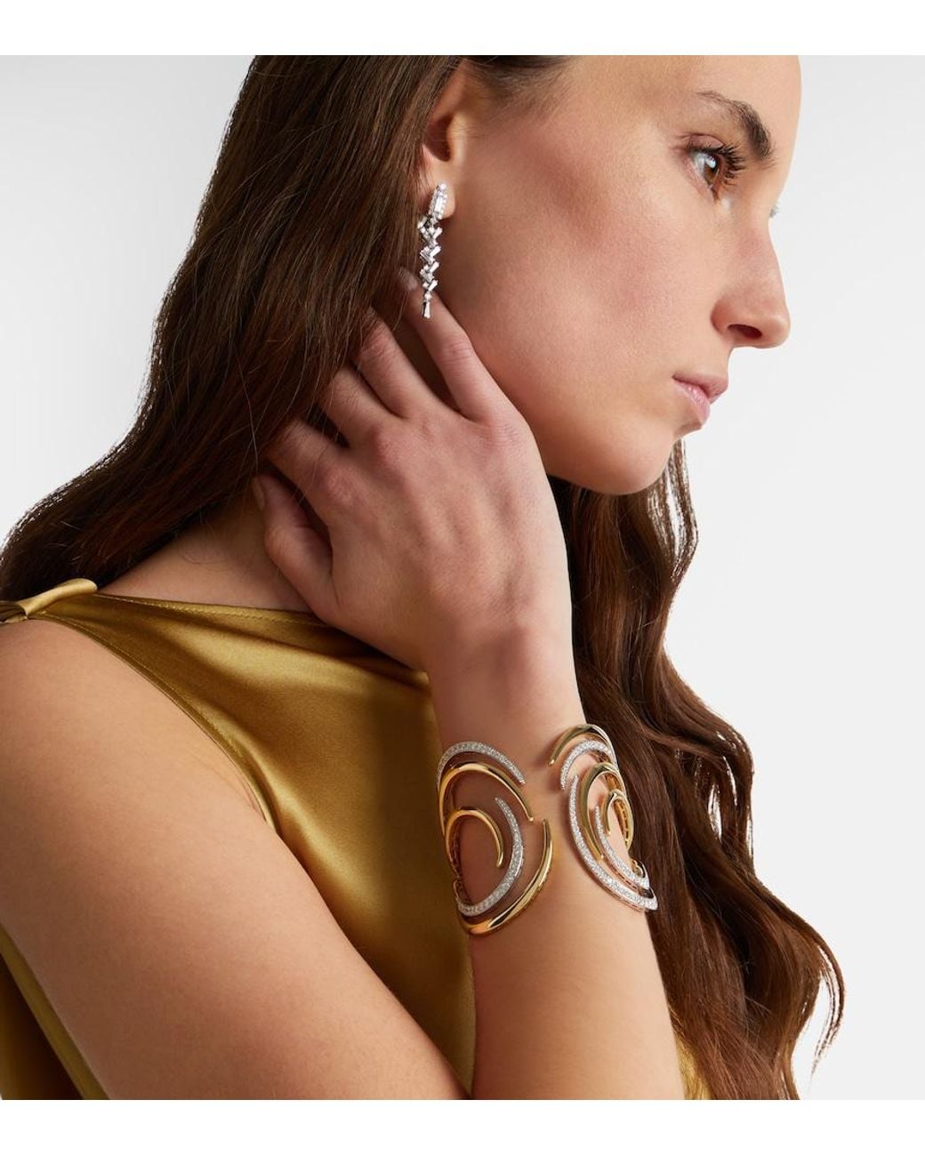 YEPREM Metallic Golden Strada 18Kt And Cuff Bracelet With Diamonds