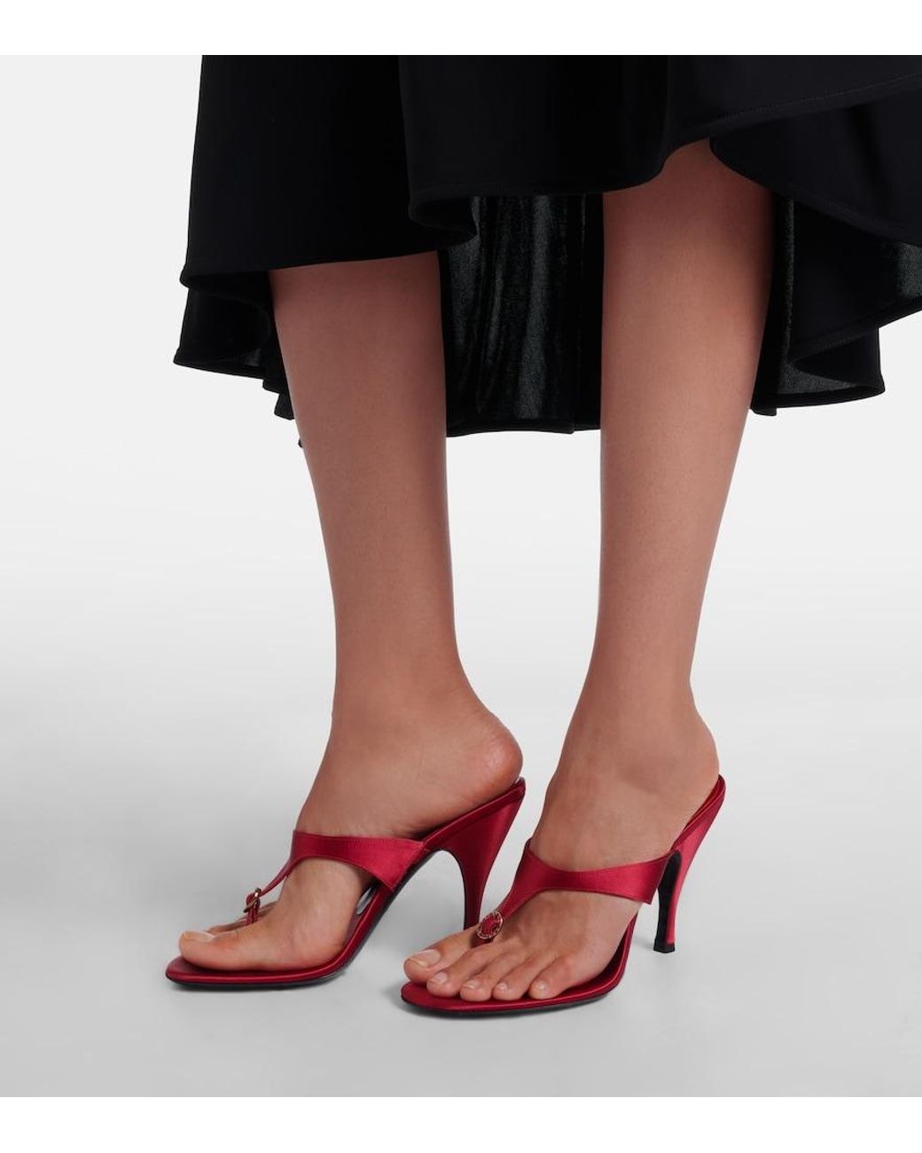 Herbert Levine Red Kiss And Tell Embellished Satin Thong Sandals