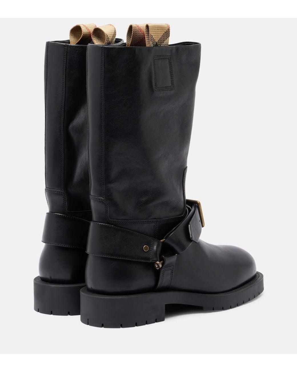 Burberry Black Soft Saddle Leather Mid-Calf Boots