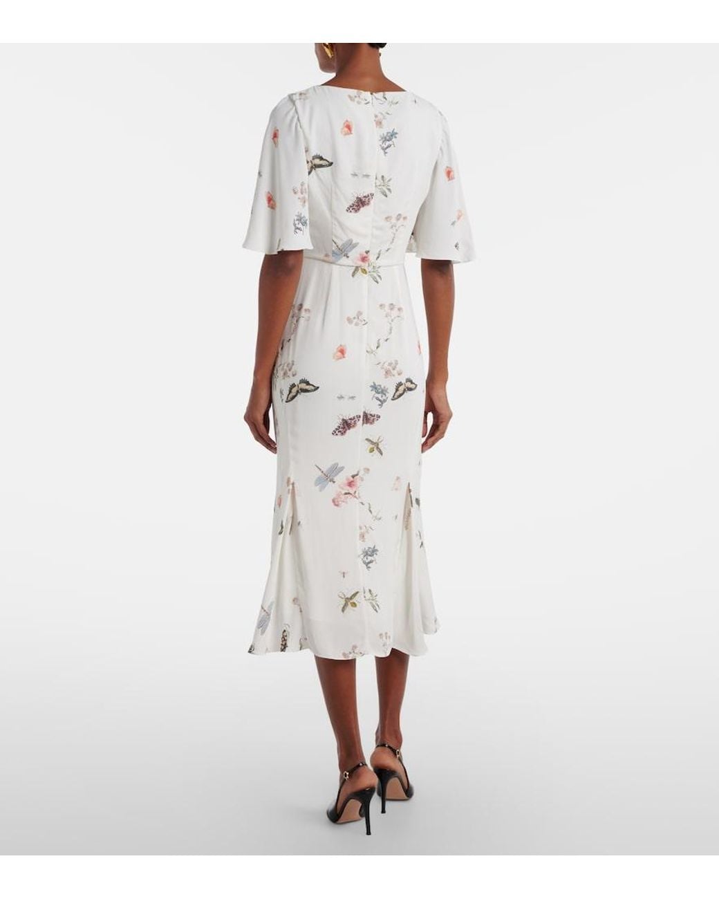 Erdem Natural Printed Crepe Midi Dress