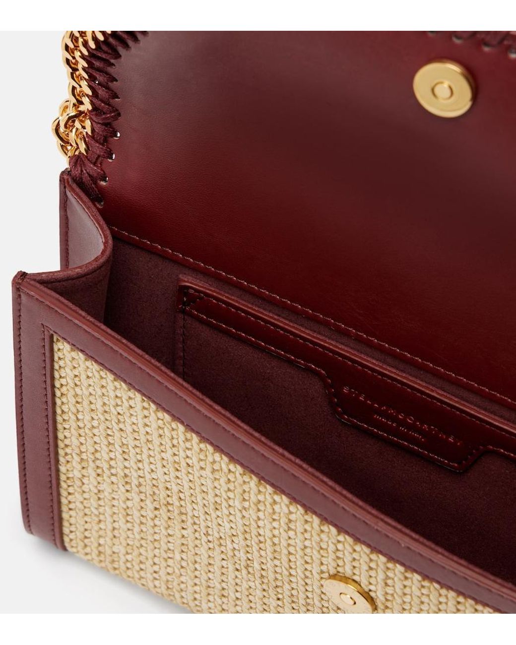 Stella McCartney Brown Falabella Raffia-Effect Wallet On Chain