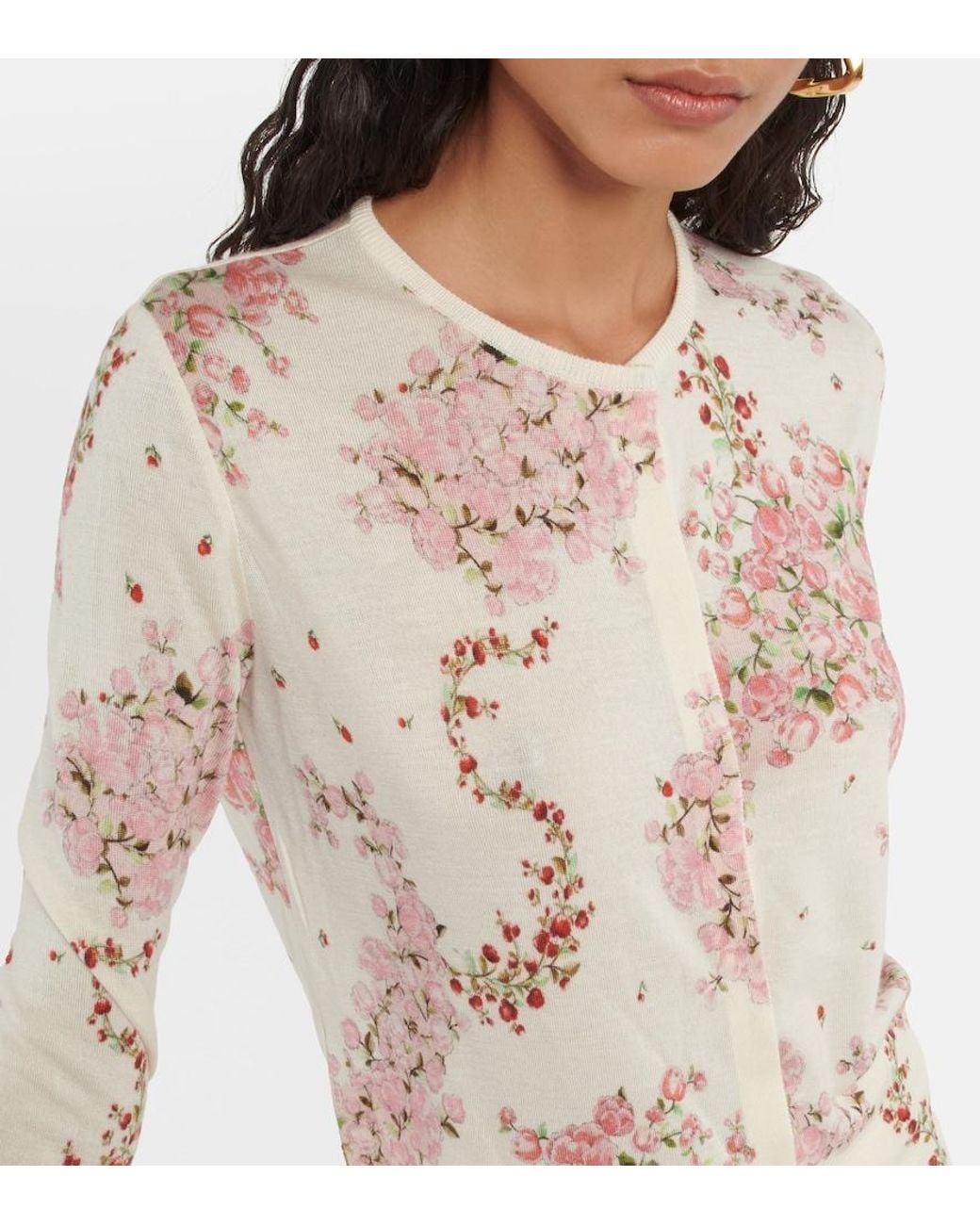 Giambattista Valli Pink Floral Cashmere And Silk Cardigan