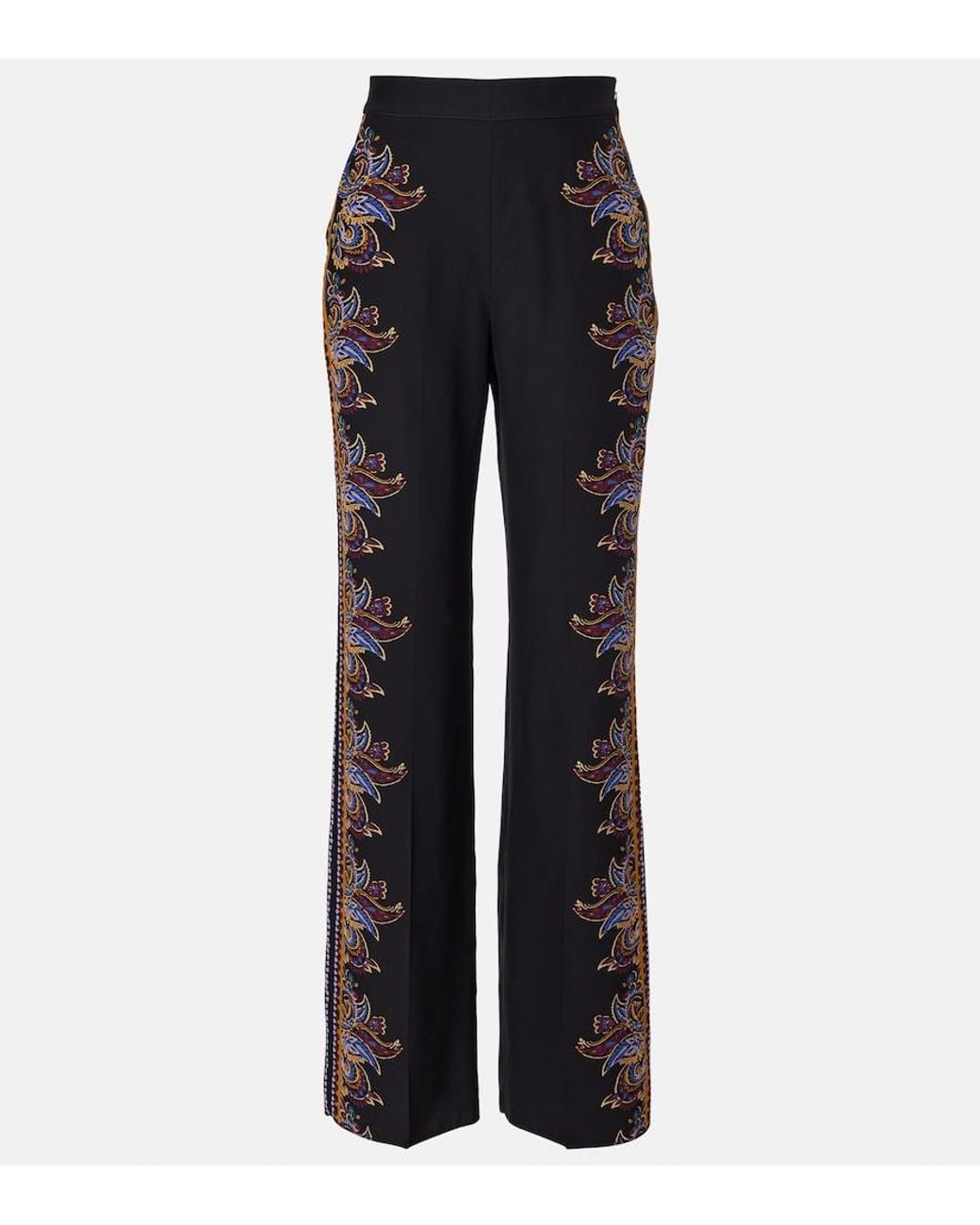 Etro Blue Paisley Silk Wide-Leg Pants