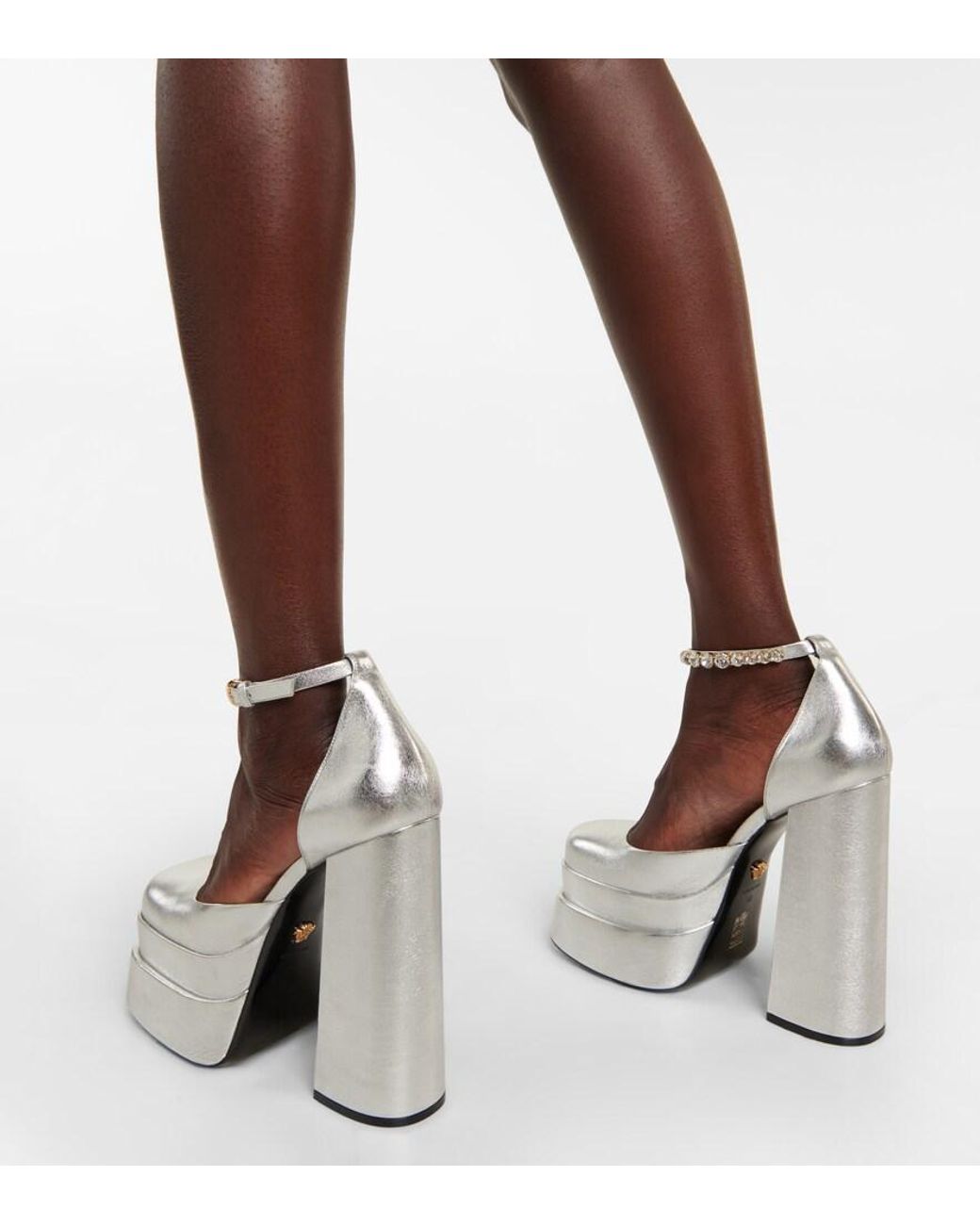 Versace White Medusa Aevitas Leather Platform Pumps