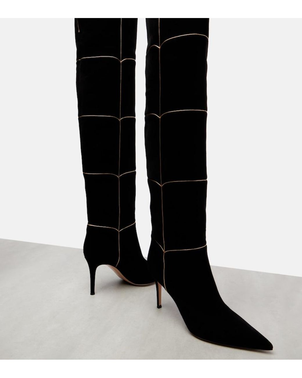 Gianvito Rossi Black Cuissard 85 Suede Knee-High Boots