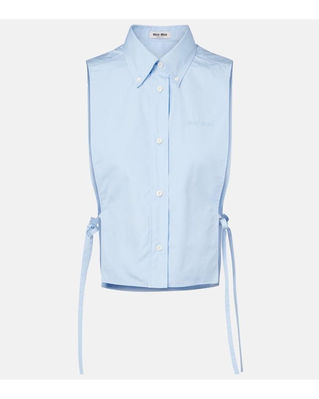 Miu Miu Blue Cutout Cropped Cotton Poplin Shirt