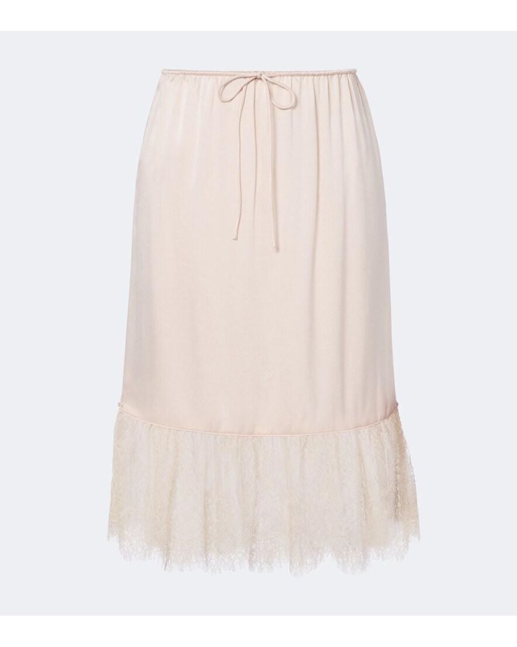 Posse Natural Blake Lace-Trimmed Silk Satin Midi Skirt