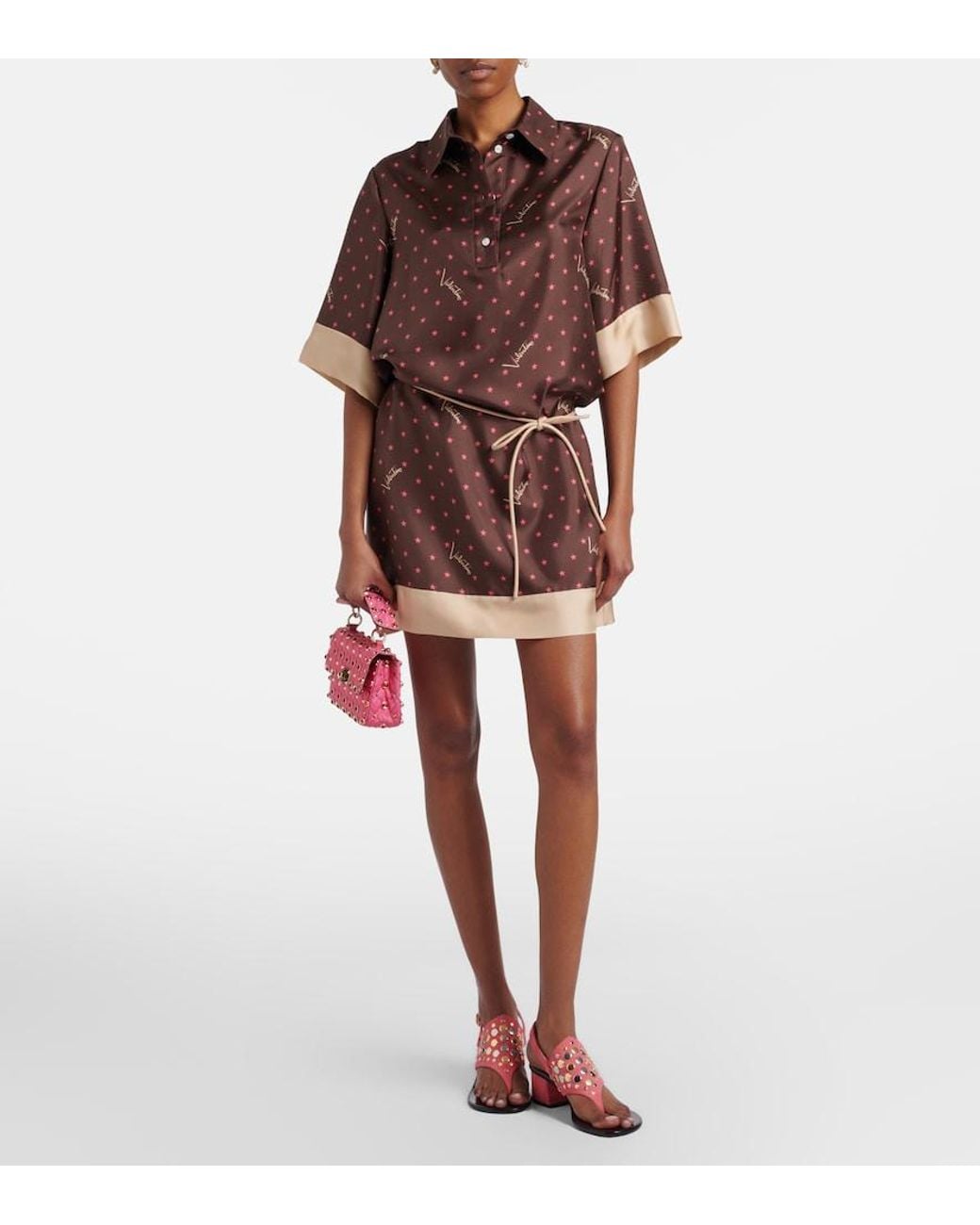 Valentino Garavani Brown Printed Silk Twill Shirt Dress