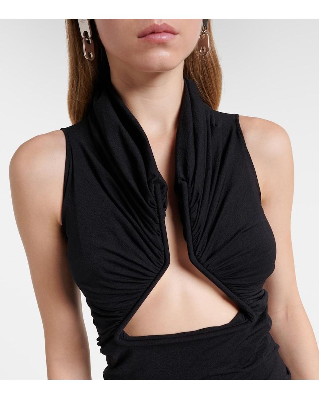 Rick Owens Black Cutout Ruched Jersey Top
