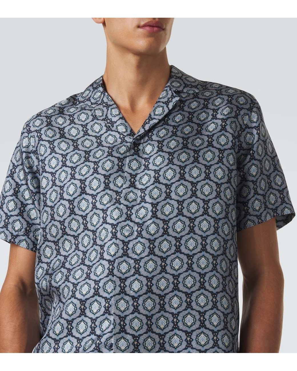 Orlebar Brown Blue Maitan Printed Silk Shirt for men