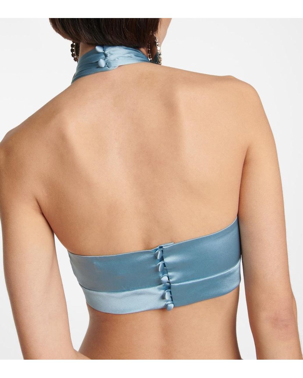 Alessandra Rich Blue Ruched Satin Crop Top
